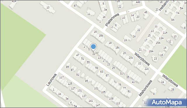 Koszalin, Laurowa, 11, mapa Koszalina