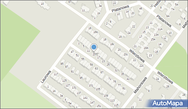 Koszalin, Laurowa, 13, mapa Koszalina