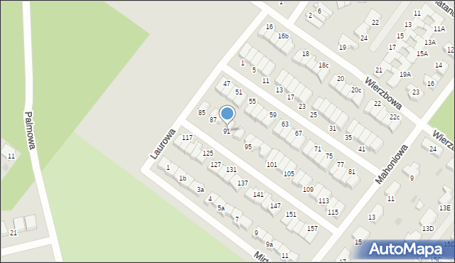 Koszalin, Laurowa, 91, mapa Koszalina