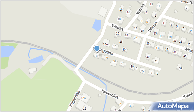 Kowary, Łagodna, 11, mapa Kowary