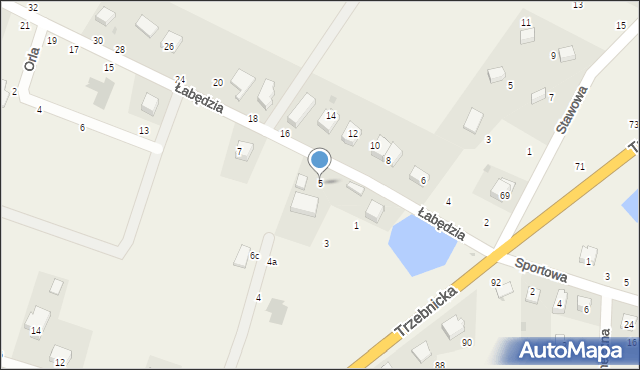 Księginice, Łabędzia, 5, mapa Księginice