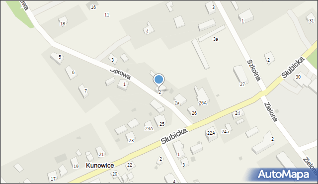 Kunowice, Łąkowa, 2, mapa Kunowice