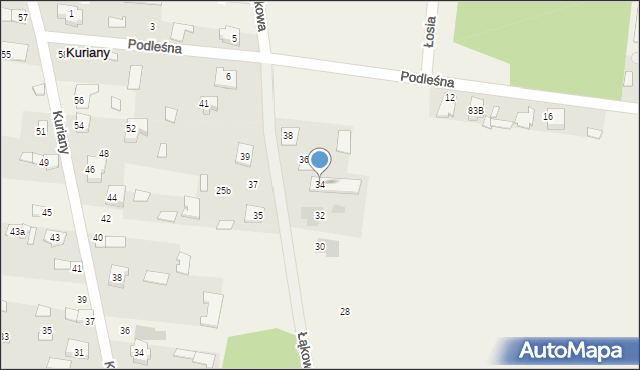 Kuriany, Łąkowa, 34, mapa Kuriany