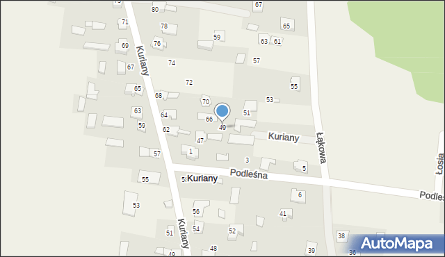 Kuriany, Łąkowa, 49, mapa Kuriany