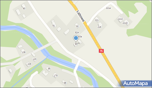 Łabowa, Łabowa, 93, mapa Łabowa