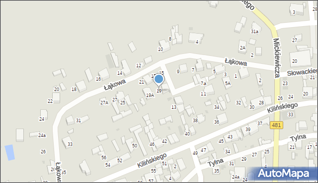 Łask, Łąkowa, 19, mapa Łask
