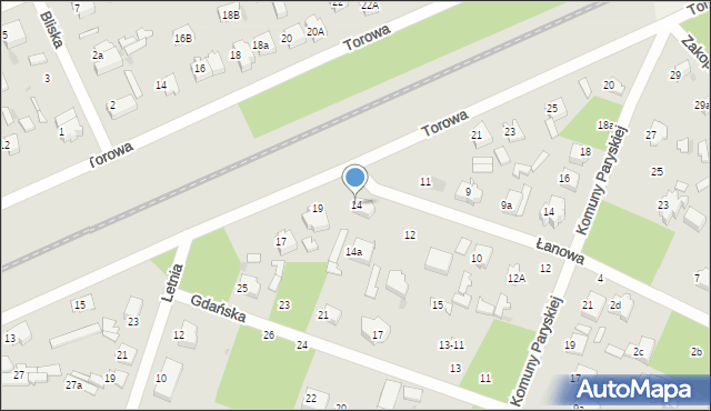 Łask, Łanowa, 14, mapa Łask