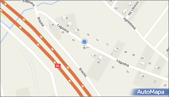 Łodygowice, Łagodna, 59, mapa Łodygowice