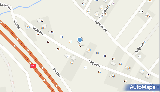 Łodygowice, Łagodna, 72, mapa Łodygowice