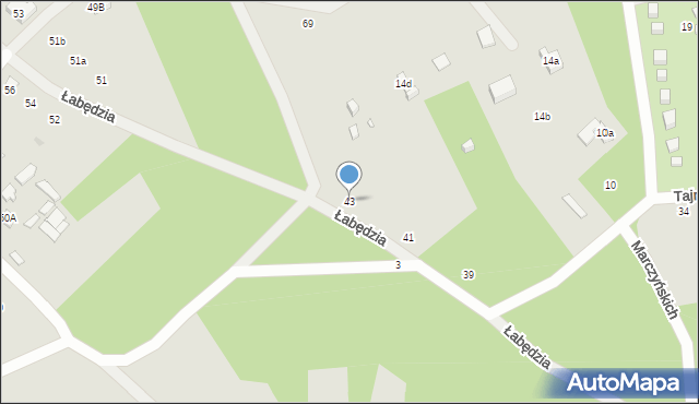 Łódź, Łabędzia, 43, mapa Łodzi