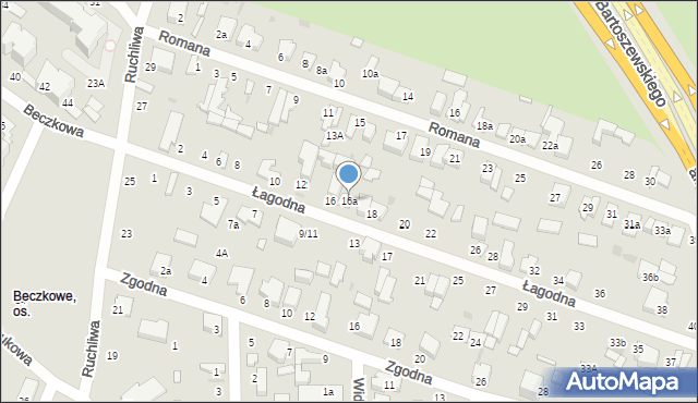 Łódź, Łagodna, 16a, mapa Łodzi