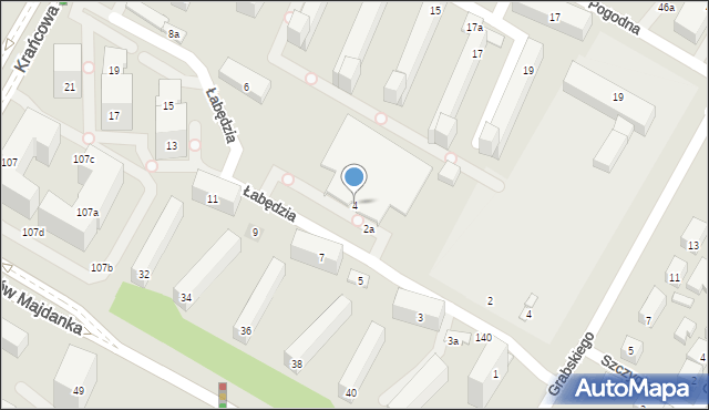 Lublin, Łabędzia, 4, mapa Lublina