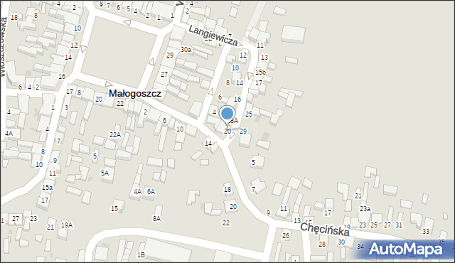 Małogoszcz, Langiewicza Mariana, gen., 20, mapa Małogoszcz