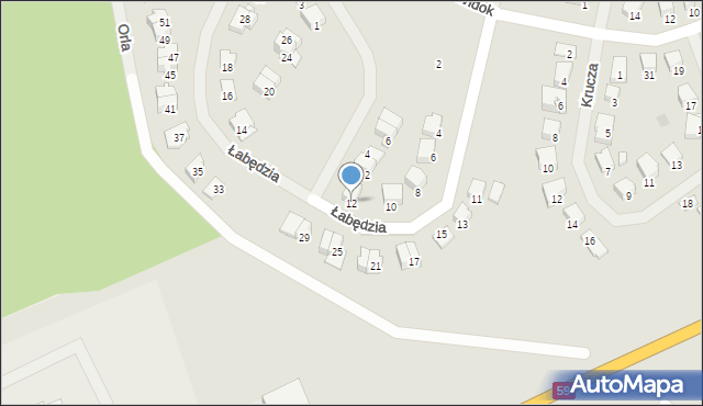 Mrągowo, Łabędzia, 12, mapa Mrągowo