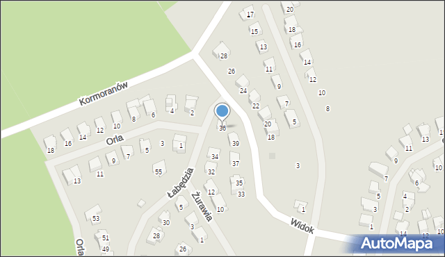 Mrągowo, Łabędzia, 36, mapa Mrągowo