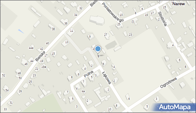 Narew, Łąkowa, 8, mapa Narew