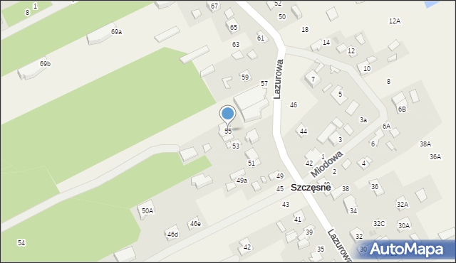 Odrano-Wola, Lazurowa, 55, mapa Odrano-Wola