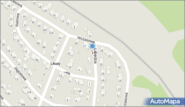 Olsztyn, Łabędzia, 9, mapa Olsztyna