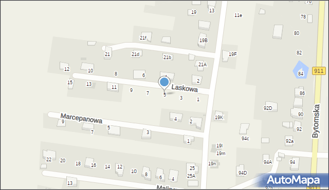 Orzech, Laskowa, 5, mapa Orzech