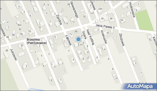 Pietrzykowice, Łąkowa, 1, mapa Pietrzykowice