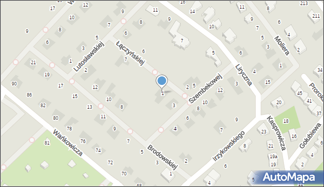 Poznań, Łączyńskiej Amelii, 1, mapa Poznania