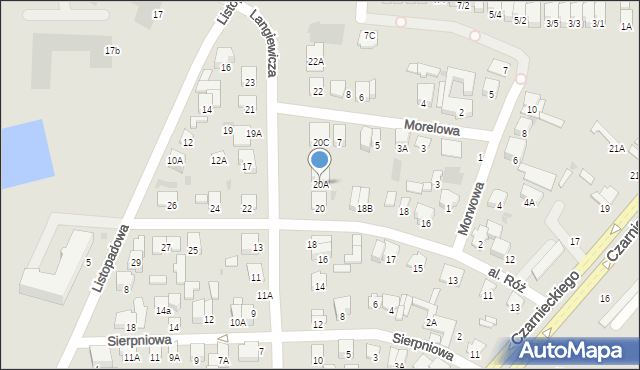 Radom, Langiewicza Mariana, gen., 20A, mapa Radomia