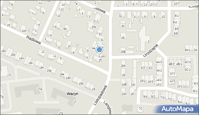 Radom, Langiewicza Mariana, gen., 25A, mapa Radomia