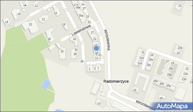 Radomierzyce, Lawendowa, 13, mapa Radomierzyce