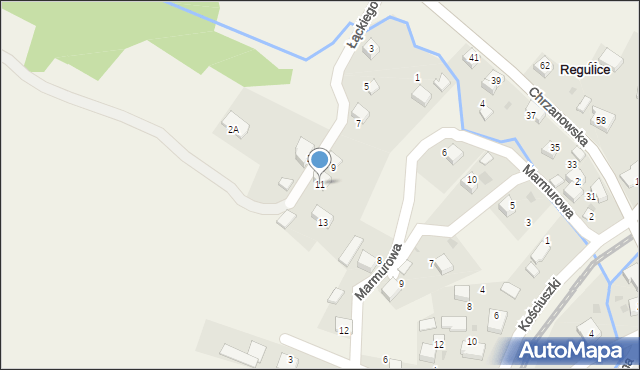 Regulice, Łąckiego Ludwika, ks., 11, mapa Regulice