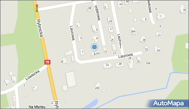 Rybnik, Laurowa, 9, mapa Rybnika
