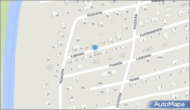 Skoczów, Łąkowa, 13, mapa Skoczów