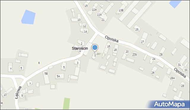 Starościn, Łąkowa, 1, mapa Starościn