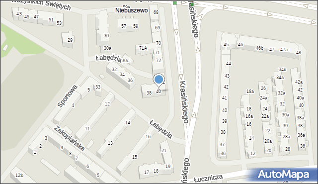 Szczecin, Łabędzia, 40, mapa Szczecina