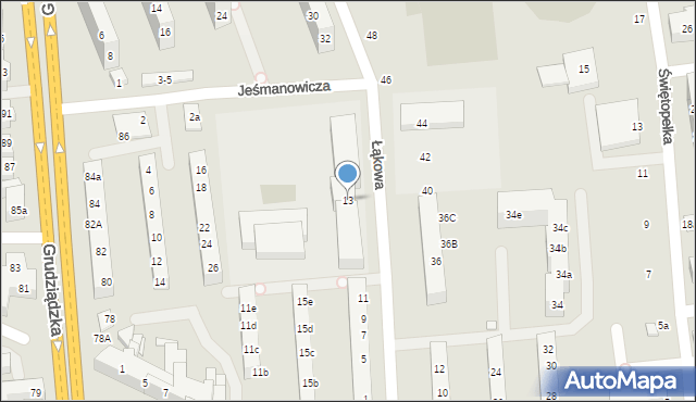 Toruń, Łąkowa, 13, mapa Torunia