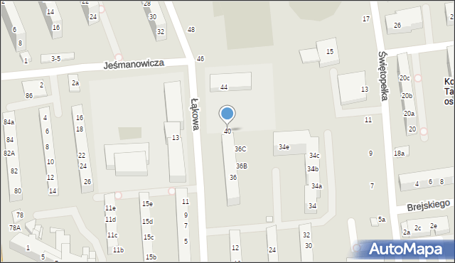 Toruń, Łąkowa, 40, mapa Torunia