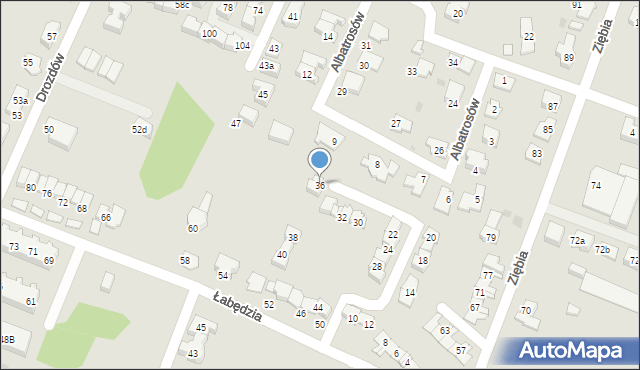 Tychy, Łabędzia, 36, mapa Tychów