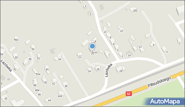 Wadowice, Łazówka, 20, mapa Wadowice