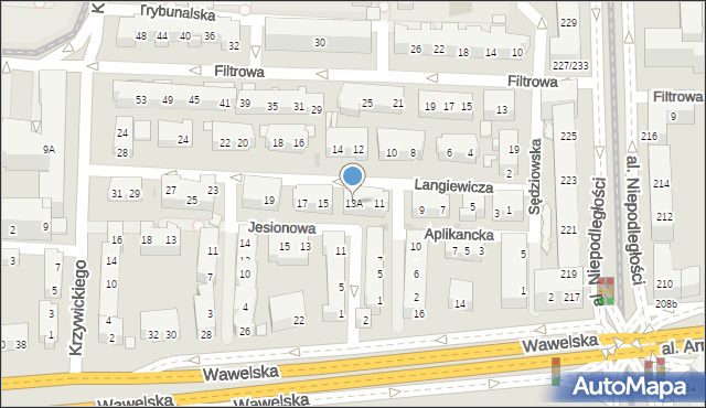 Warszawa, Langiewicza Mariana, gen., 13A, mapa Warszawy