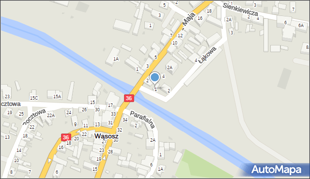 Wąsosz, Łąkowa, 1, mapa Wąsosz