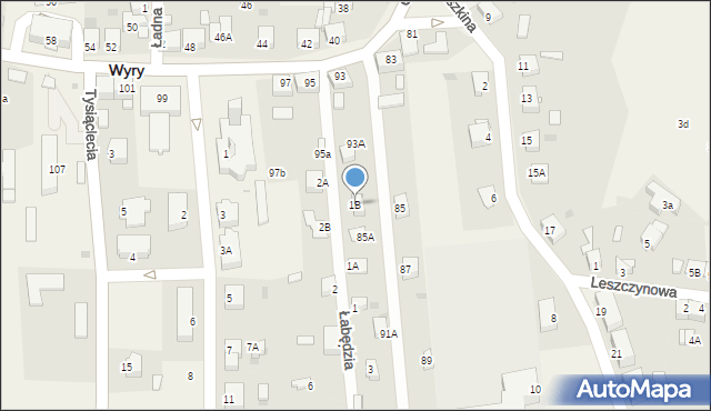 Wyry, Łabędzia, 1B, mapa Wyry