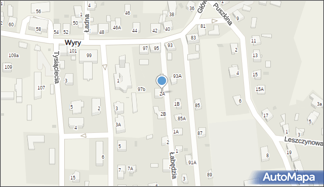 Wyry, Łabędzia, 2A, mapa Wyry