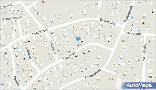 Zamość, Lazurowa, 91, mapa Zamościa