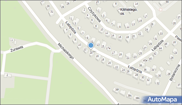 Zielona Góra, Łabędzia, 14, mapa Zielona Góra