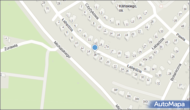 Zielona Góra, Łabędzia, 16, mapa Zielona Góra