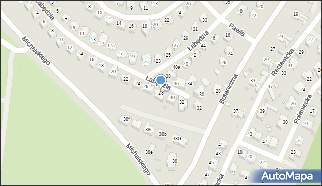 Zielona Góra, Łabędzia, 28, mapa Zielona Góra