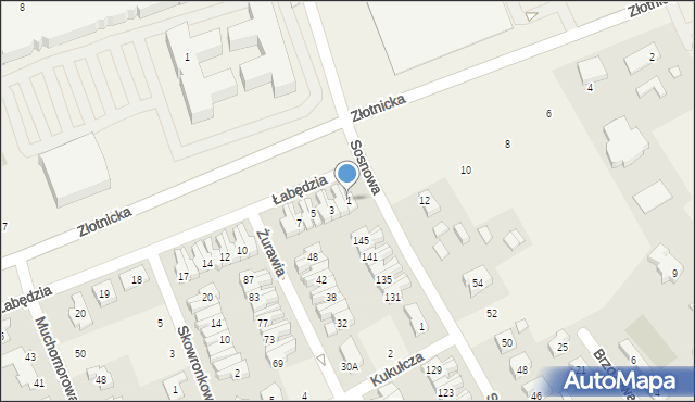 Złotniki, Łabędzia, 1, mapa Złotniki