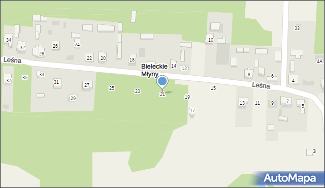 Bieleckie Młyny, Leśna, 21, mapa Bieleckie Młyny
