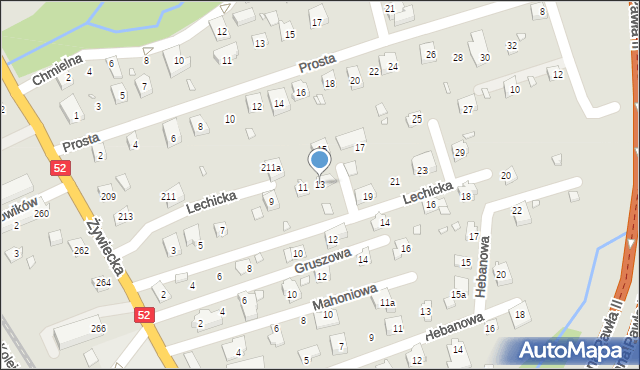 Bielsko-Biała, Lechicka, 13, mapa Bielsko-Białej