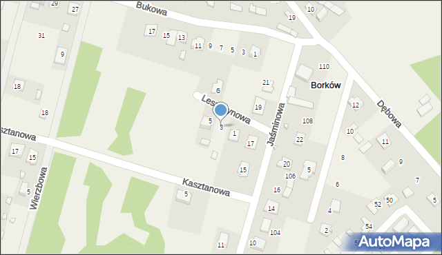 Borków, Leszczynowa, 3, mapa Borków