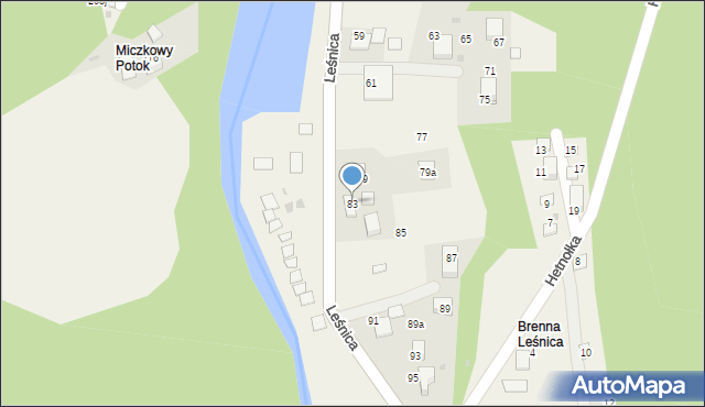 Brenna, Leśnica, 83, mapa Brenna